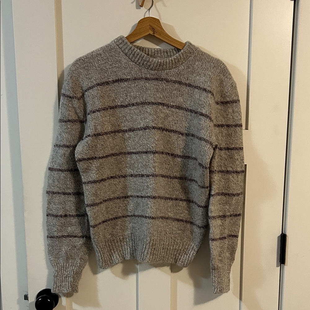 Men's Gray Striped Crewneck Sweater